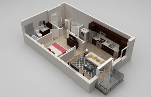 Floor plan for 1 bed, 1 bath, 559 sqft